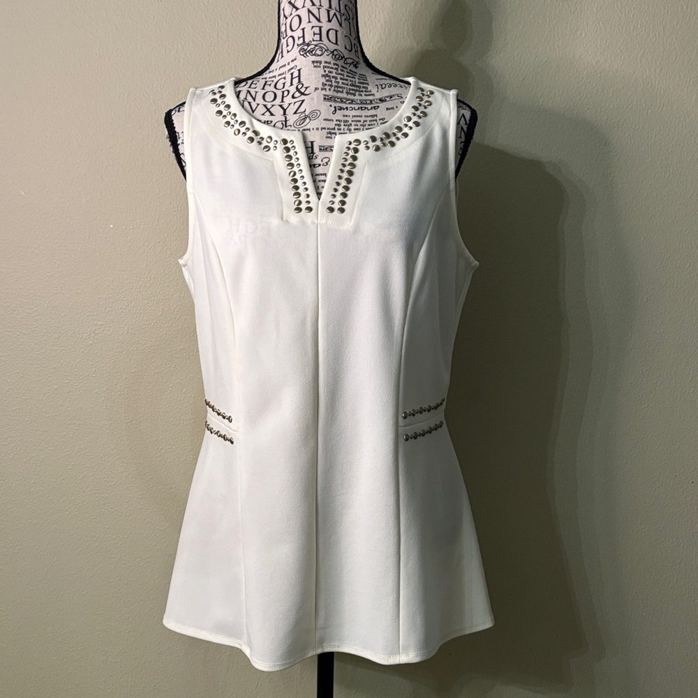 Dennis Basso White Studded Blouse